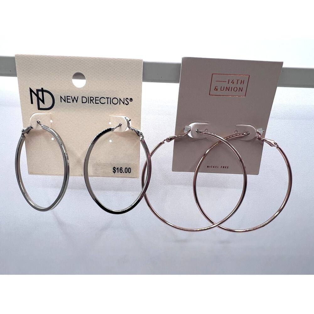 14th & Union New Directions Silver & Rose Gold Hoop Earrings 2 Pairs NEW!